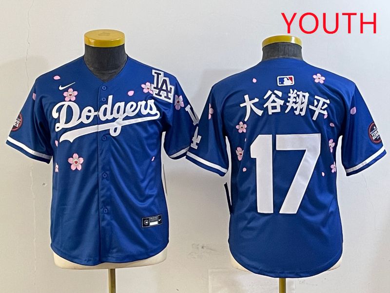 Youth Los Angeles Dodgers #17 Ohtani Blue Sakura Edition 2025 Nike MLB Jersey style 15->youth mlb jersey->Youth Jersey